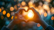 © Kateryna - A blurred image of hands forming a heart shape towards the sky, expressing gratitude and positivity, blurred background, with copy space
