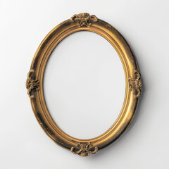 Wall Mural - Oval wooden, golden empty frame
