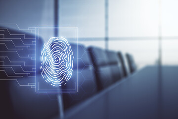 Aufkleber - Abstract virtual fingerprint hologram on a modern conference room background. Multiexposure