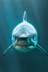Wall Mural - The frontal image of a great white shark.
