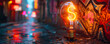 Illuminated light bulb with glowing dollar sign filament concept symbolizing bright financial ideas, innovation in business, and investment strategy against a blurred graffiti background