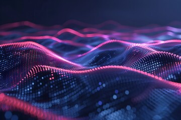 Poster - Vibrant pink and blue digital wave pattern. Global connection concept. Big data, network visualization, blockchain, web. Future digital technology. Ai and neural networks