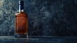 Blank label product of whiskey liquor bottle on dark stone background. AI generated image