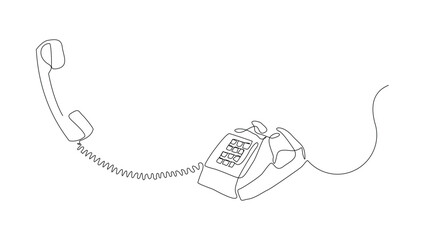 Wall Mural - Continuous line sketch drawing of dial telephone. One line sketch drawing of vintage telephone vector illustration