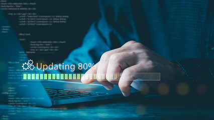 Upgrade operating system concept, installation app patch software update process, modernize user equipment, modern functions, developer released new version Improved security, system progress