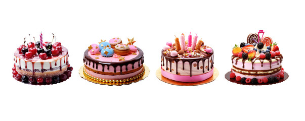 Wall Mural - Set od beautiful Birthday cake isolated on transparent background.	
