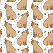 Seamless pattern with cute сartoon capybaras with butterflies - funny animal background for Your textile and wrapping paper desig
