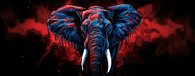 Dark Red And Blue Elephant Wallpaper Illustration.
