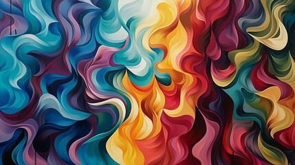Poster - A fluid composition of rainbow-colored waves flowing gracefully, creating a tapestry of abstract design and harmonic color transitions. Fluid Rainbow Waves of Abstract Design

