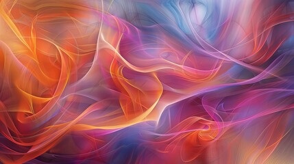 Poster - This abstract image bursts with vibrant swirls, intertwining in a warm color spectrum of oranges, reds, purples, and blues, suggesting both energy and harmony. Vibrant Abstract Swirls in Warm Color S
