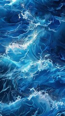 Poster - Abstract dynamic image capturing the essence of tumultuous ocean waves in varying shades of blue.
 Dynamic Blue Ocean Waves Abstract Artwork
