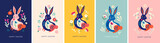 Fototapeta Pokój dzieciecy - Colorful vector collection with easter rabbits. Happy easter greeting cards with decorative easter bunny	