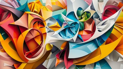 Poster - Vibrant 3D Paper Art with Intricate Folding A stunning display of 3D paper art, featuring intricate folds and colorful layers that create a mesmerizing visual depth and texture.

