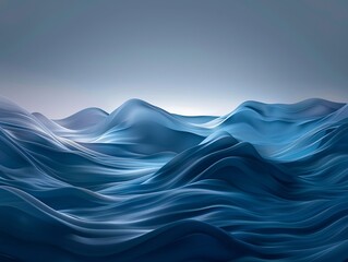Poster - Serene Blue Silk Waves Illustration A digital illustration capturing the graceful flow of silk waves in a mesmerizing deep blue, creating an atmosphere of deep tranquility.

