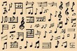 Music notes, song, melody or tune flat vector icon for musical apps and websites Wave pentagram music notes stave treble song