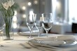 Contemporary fine dining restaurant concept, restaurant table, Wine glasses in the restaurant table, Dining table in the luxury restaurant,