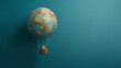 Weltreise Abenteuer Marketing Bild mit Globus und Heißluftballon Märchenhafte Darstellung mit Büchern und Wanderer Generative AI