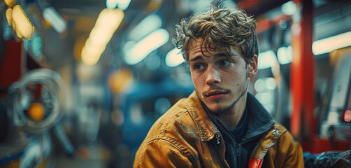 Poster - Auto mechanic working in car service. Generative AI.