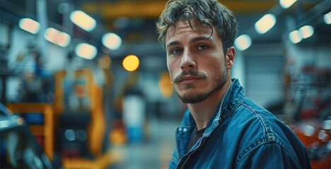 Poster - Auto mechanic working in car service. Generative AI.