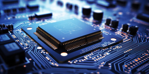 Poster - Technological Marvel: The Blue Circuitry Symphony of Microprocessors
