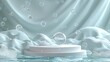 © visoot - White podium product display, set on a white floor, include bubbles. Generative AI.
