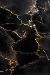 Wall Mural - High resolution. Luxury abstract fluid art painting in alcohol ink technique, mixture of black, gray and gold paints. Imitation of marble stone cut, glowing golden veins. Tender and dreamy design.