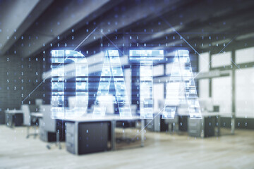 Aufkleber - Virtual Data word sign hologram on a modern furnished office background. Multiexposure