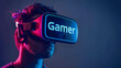 man wearing virtual reality glasses to play game, new gaming technology, career gamer and streamer a new career that is becoming popular and can generate income