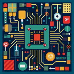 Poster - Circuit board motifs with electronic components. vektor illustation