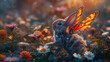 An enchanting image of a hybrid animal blending the gentleness of a rabbit with the delicate beauty of butterfly wings frolicking in a meadow