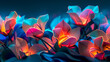 An origami garden of neon-lit flowers, each petal a masterpiece of folding precision, glowing softly against a high-quality, dark backdrop