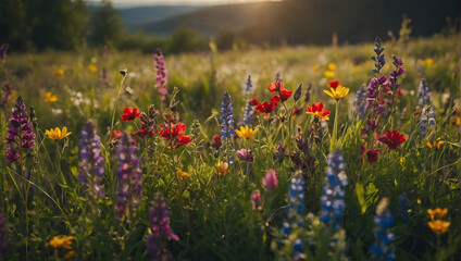 Canvas Print - Meadow backdrop with vibrant spring wildflowers.