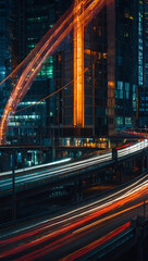 Poster - Modern city highway with illuminated trails of traffic lights, long exposure effect. 