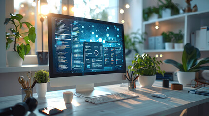 Poster - The essential toolkit of modern remote work. set in a sleek, well-organized workspace at home office. Generative AI.