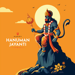 Wall Mural - Creative flat vector Background Illustration of Happy Hanuman Jayanti, Celebrates the birthday of Lord Sri Hanuman, illustration of lord Hanuman