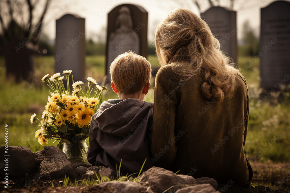 Rear view ai generated picture of sad lonely person visiting relatives ...