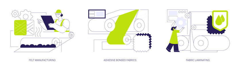 Fabrics production abstract concept vector illustrations.