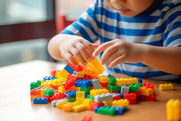 Canvas Print - Small children in kindergarten playroom having fun preschooler education concept Generative AI picture