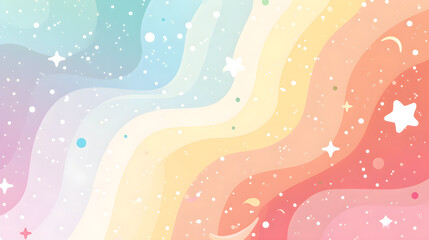 Poster - Soft pastel rainbow wavy background decorated with dots and stars scattered throughout.