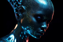Alien Commander Standing Over Dark Futuristic Background Created With Generative AI