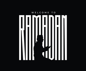 Wall Mural - Ramadan typography praying silhouette, vector design