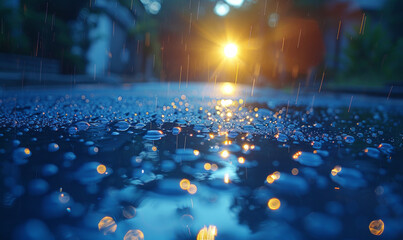 Wall Mural - Rain drops on the street after the rain