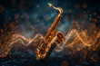 © Rattanachat - A striking image of a luxury golden saxophone with gold-colored digital sound waves flowing around it.
