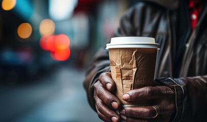 Wall Mural - homeless man on the street with cup in his hands