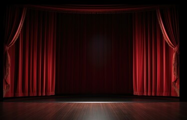 Red theater curtain repeat pattern for performance or promotion backdrop.  Luxurious silky velvet tile drapes texture.