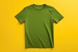 Sleek green t-shirt template for effortless branding and design presentation, yellow studio background