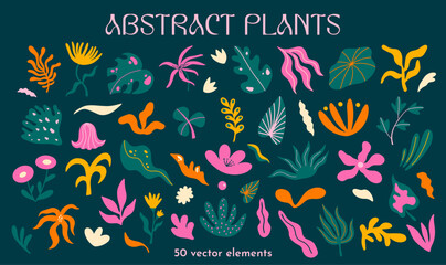 Wall Mural - abstract organic plant shapes and forms vector illustration set. different types of exotic flowers a