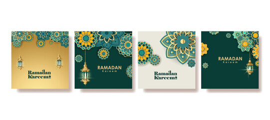 Poster - Modern Islamic greeting card set template with ramadan for social media post, media banner. vector illustration