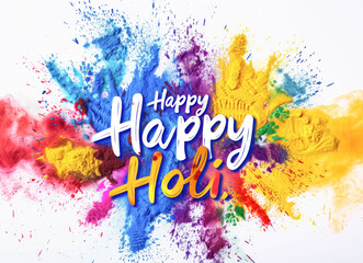 happy holi text with explosion of colors