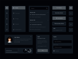 Wall Mural - Dark Collection of gray elegant ui ux elements. Ux dashboard user panel template. User interface, experience. UI elements to book the app.